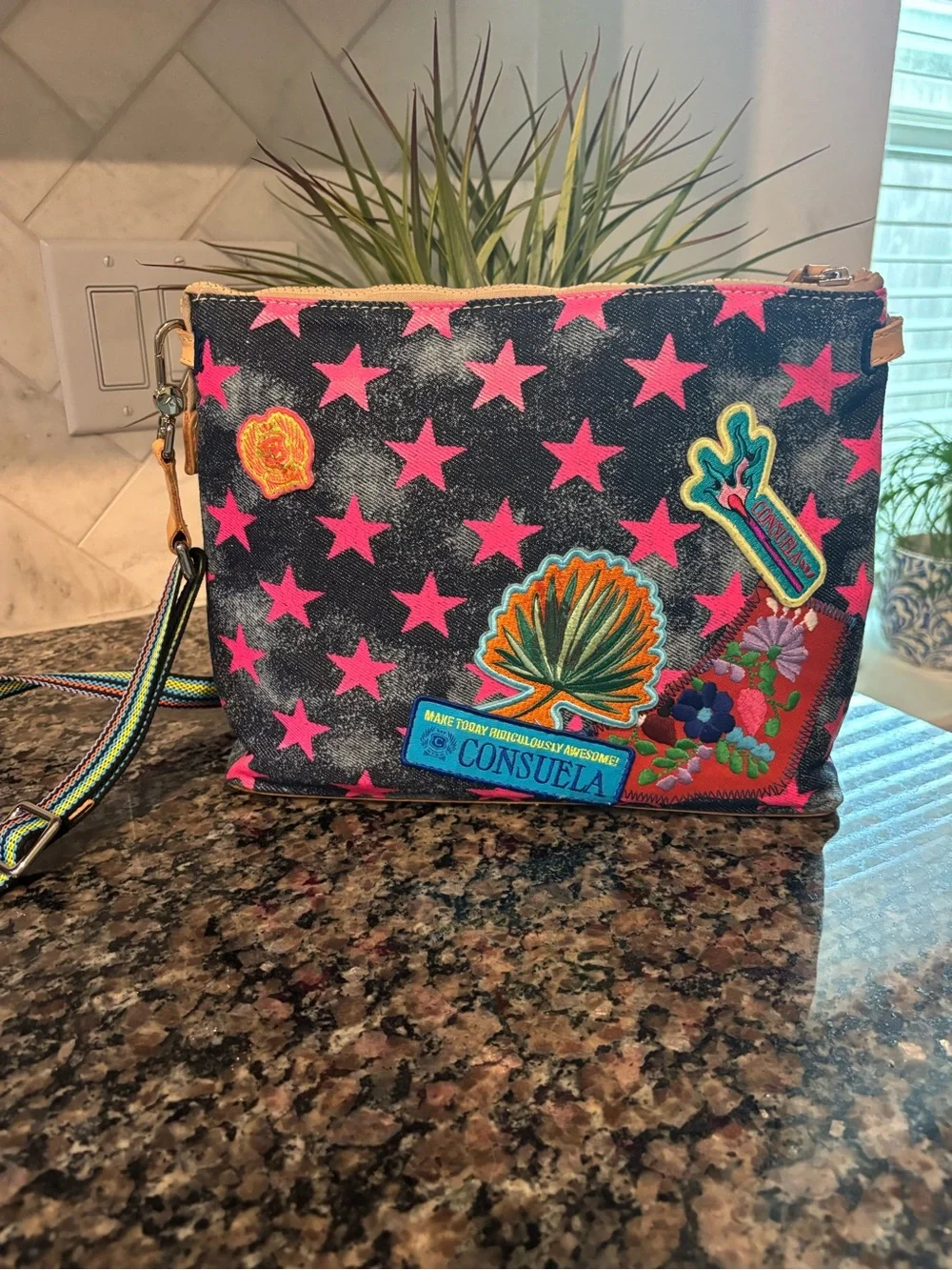 Consuela Multicolor Embroidered Crossbody with Leather Trim